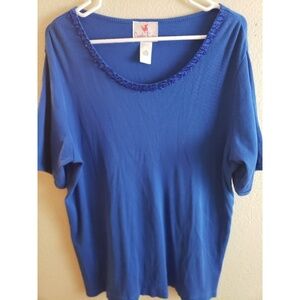 Quacker Factory Large Blue Beaded Blouse
